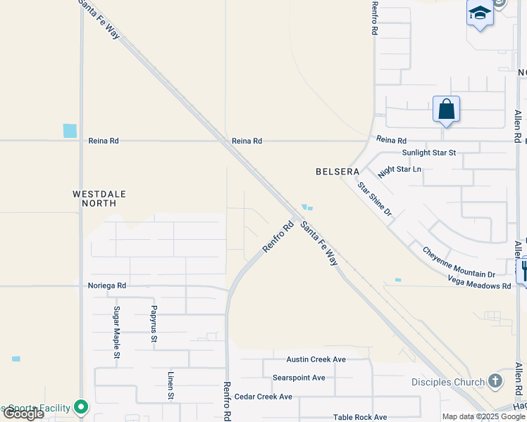 map of restaurants, bars, coffee shops, grocery stores, and more near 14308 Cloverdale Lane in Bakersfield