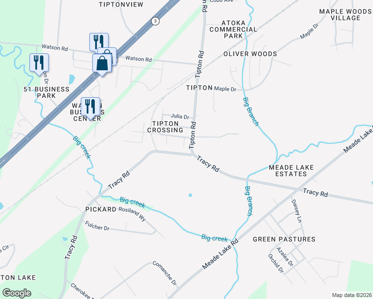 map of restaurants, bars, coffee shops, grocery stores, and more near 166 Kelsie Cove in Atoka