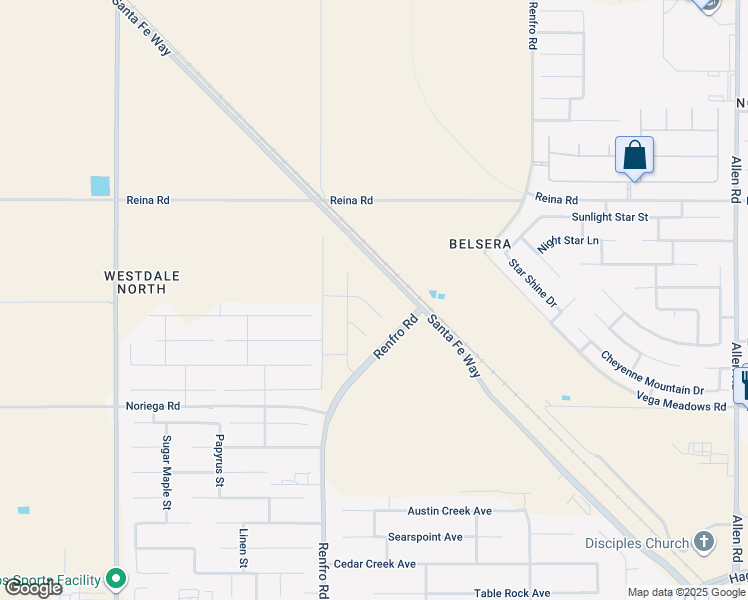 map of restaurants, bars, coffee shops, grocery stores, and more near 14308 Cloverdale Lane in Bakersfield