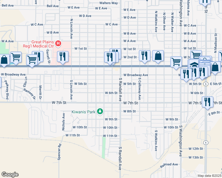 map of restaurants, bars, coffee shops, grocery stores, and more near 215 South Elk Avenue in Elk City