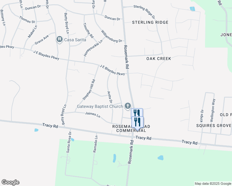 map of restaurants, bars, coffee shops, grocery stores, and more near 335 Blaydes Dr in Atoka