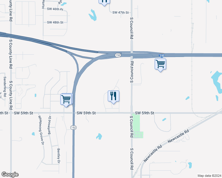 map of restaurants, bars, coffee shops, grocery stores, and more near 5609 Clearwater Drive in Oklahoma City
