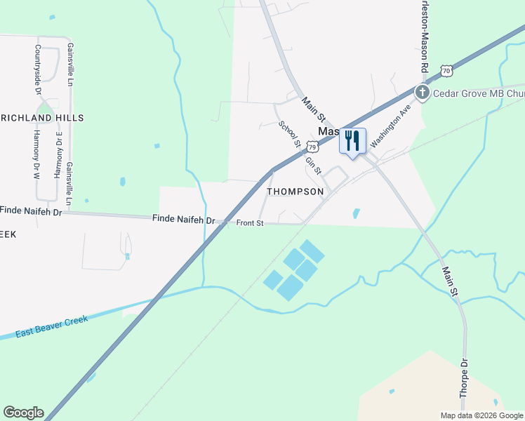 map of restaurants, bars, coffee shops, grocery stores, and more near 172 Wall Street in Mason