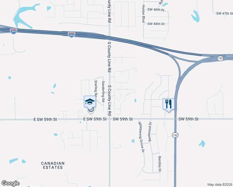 map of restaurants, bars, coffee shops, grocery stores, and more near 5700 Goldfinger Road in Oklahoma City