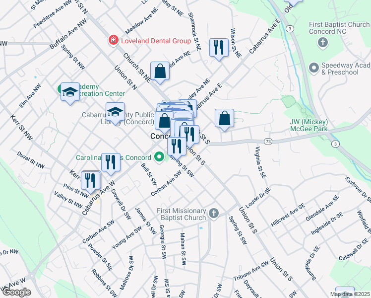 map of restaurants, bars, coffee shops, grocery stores, and more near in Concord