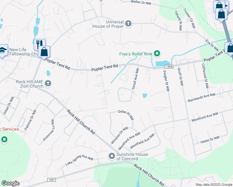 map of restaurants, bars, coffee shops, grocery stores, and more near 2996 Trimble Circle Northwest in Concord