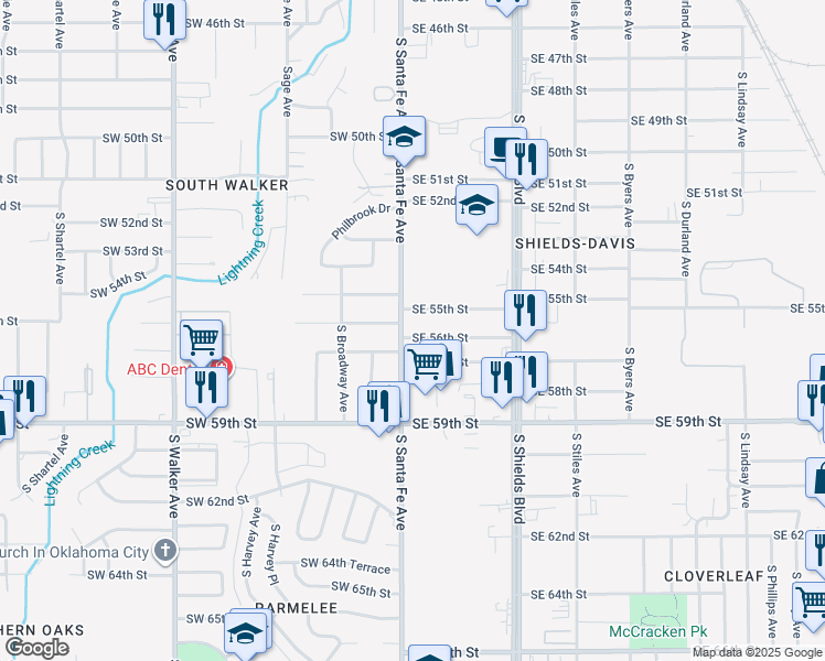map of restaurants, bars, coffee shops, grocery stores, and more near 5 SE 56th St in Oklahoma City