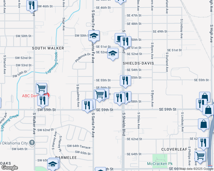 map of restaurants, bars, coffee shops, grocery stores, and more near 37 SE 56th St in Oklahoma City