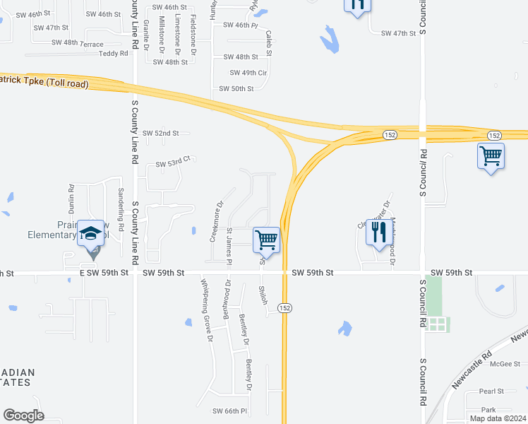 map of restaurants, bars, coffee shops, grocery stores, and more near 5708 Faith Anne Place in Oklahoma City