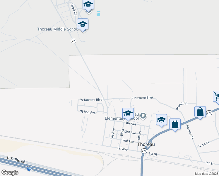 map of restaurants, bars, coffee shops, grocery stores, and more near Calle Bonita Court in Thoreau