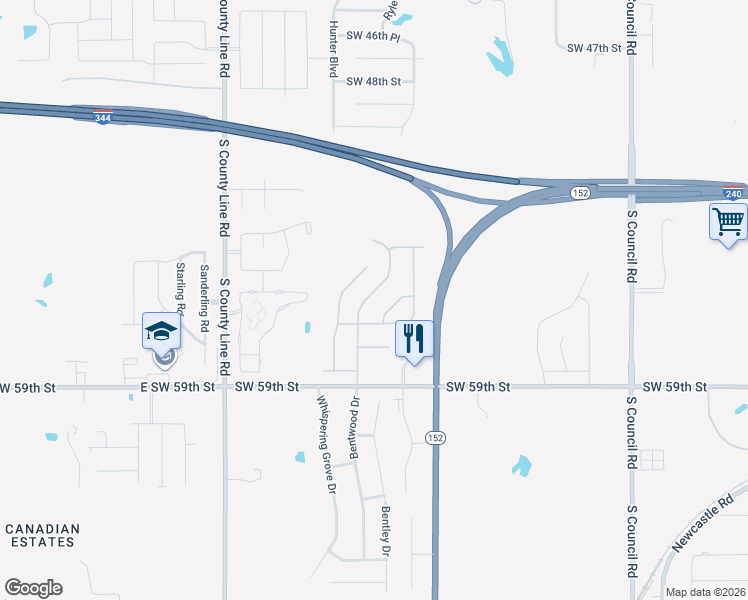 map of restaurants, bars, coffee shops, grocery stores, and more near 5704 Saint James Place in Oklahoma City