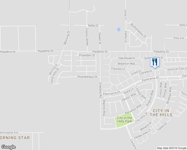 map of restaurants, bars, coffee shops, grocery stores, and more near 9604 Prometheus Drive in Bakersfield