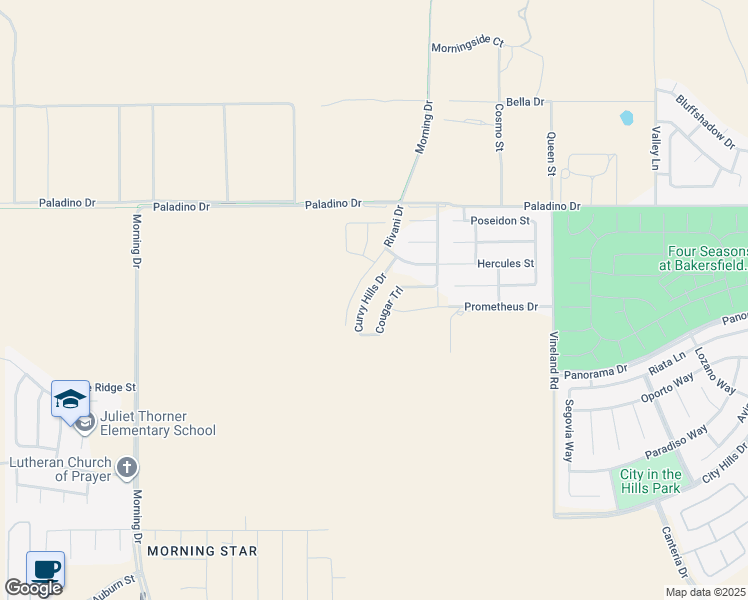 map of restaurants, bars, coffee shops, grocery stores, and more near 6111 Curvy Hills Drive in Bakersfield