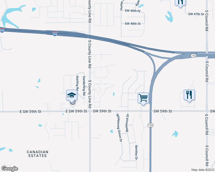 map of restaurants, bars, coffee shops, grocery stores, and more near 8900 Southwest 55th Street in Oklahoma City