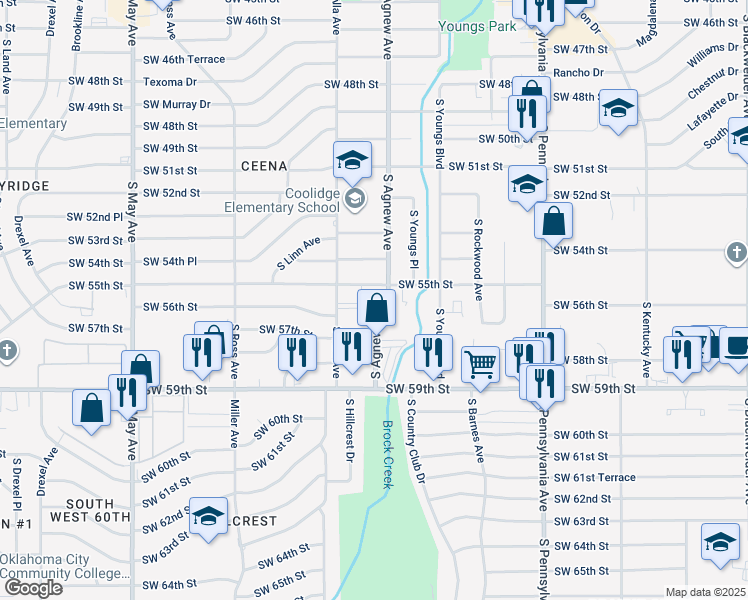 map of restaurants, bars, coffee shops, grocery stores, and more near in Oklahoma City