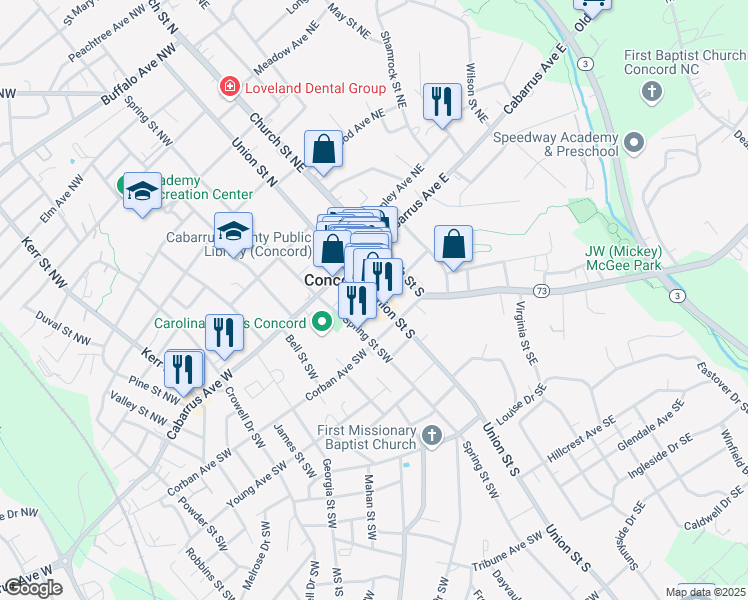 map of restaurants, bars, coffee shops, grocery stores, and more near in Concord