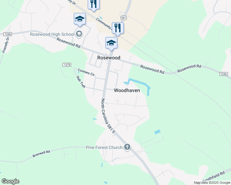 map of restaurants, bars, coffee shops, grocery stores, and more near 200 Muriel Hooks Drive in Goldsboro