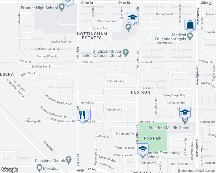 map of restaurants, bars, coffee shops, grocery stores, and more near 12422 Trackside Drive in Bakersfield