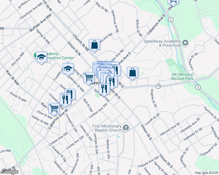 map of restaurants, bars, coffee shops, grocery stores, and more near in Concord