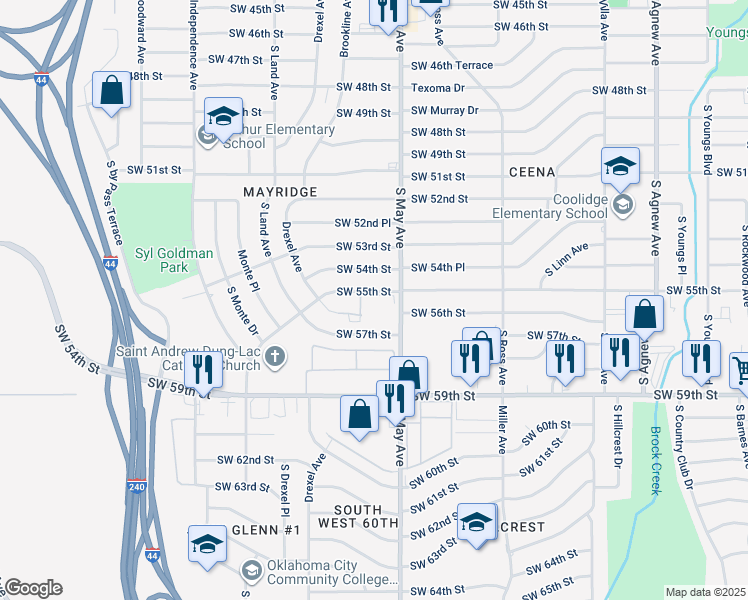 map of restaurants, bars, coffee shops, grocery stores, and more near in Oklahoma City