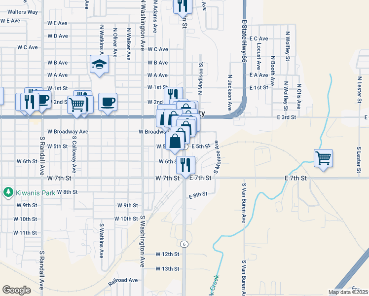 map of restaurants, bars, coffee shops, grocery stores, and more near 206 South Main Street in Elk City