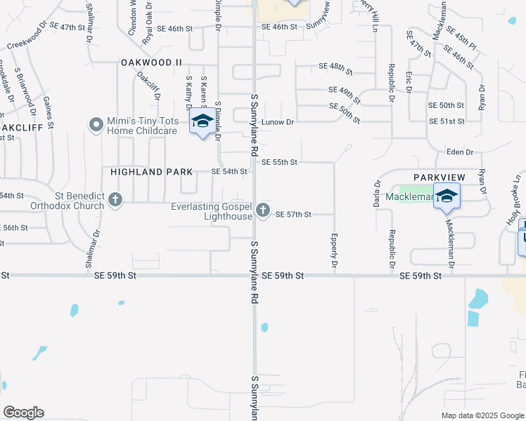 map of restaurants, bars, coffee shops, grocery stores, and more near 4303 Southeast 57th Street in Oklahoma City