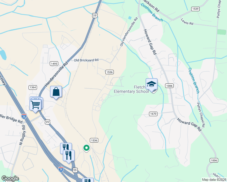 map of restaurants, bars, coffee shops, grocery stores, and more near 285 Cardwell Lane in Fletcher