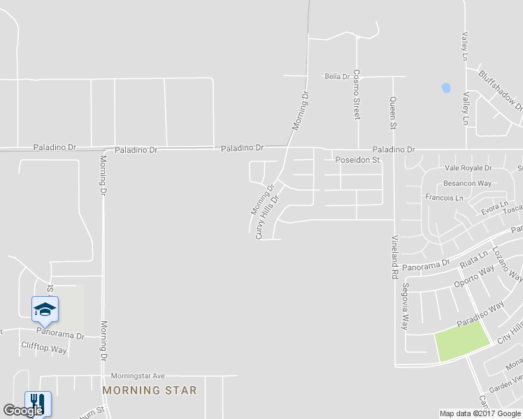 map of restaurants, bars, coffee shops, grocery stores, and more near 6110 Curvy Hills Drive in Bakersfield