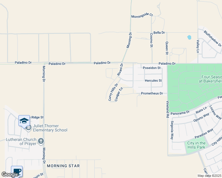 map of restaurants, bars, coffee shops, grocery stores, and more near 6110 Curvy Hills Drive in Bakersfield