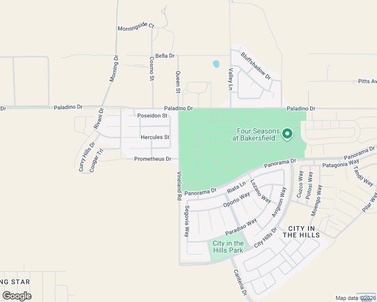 map of restaurants, bars, coffee shops, grocery stores, and more near 9703 Petersburg Place in Bakersfield