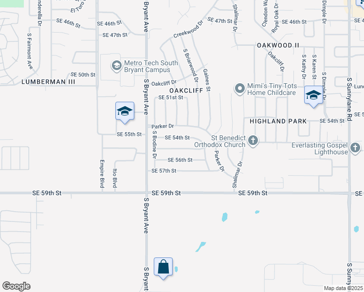 map of restaurants, bars, coffee shops, grocery stores, and more near 3117 Southeast 56th Street in Oklahoma City