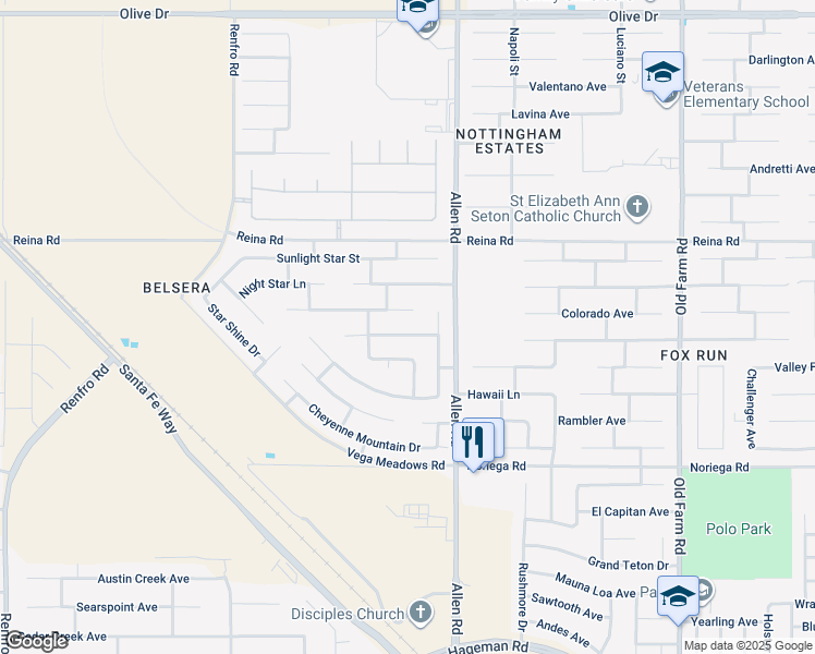 map of restaurants, bars, coffee shops, grocery stores, and more near 13106 Jackson Lake Drive in Bakersfield