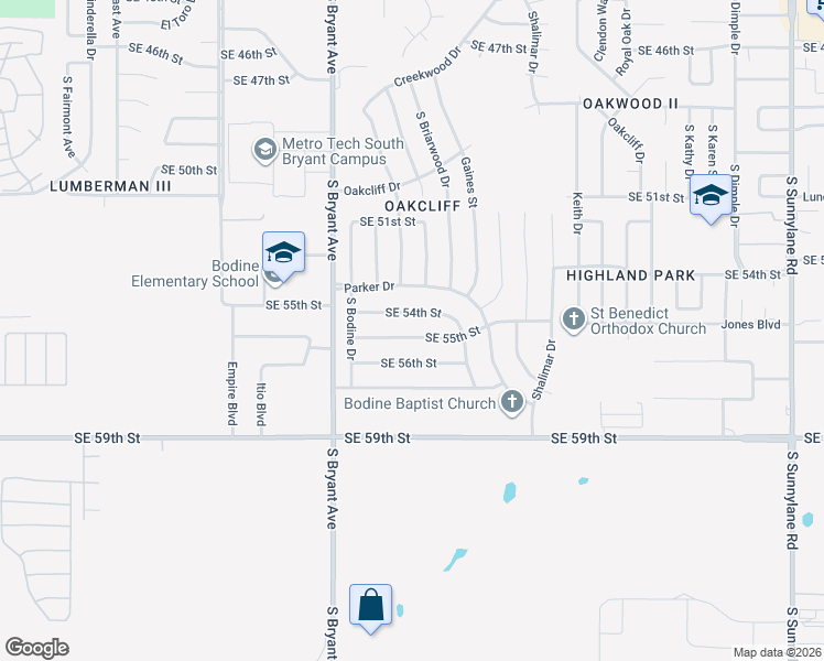 map of restaurants, bars, coffee shops, grocery stores, and more near 3117 Southeast 56th Street in Oklahoma City