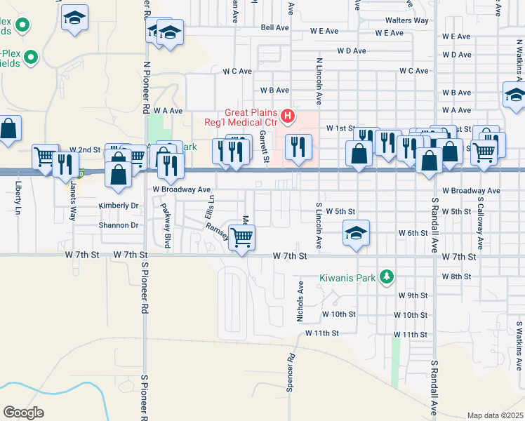 map of restaurants, bars, coffee shops, grocery stores, and more near 1900 West Broadway Avenue in Elk City