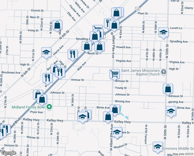 map of restaurants, bars, coffee shops, grocery stores, and more near in Fort Smith