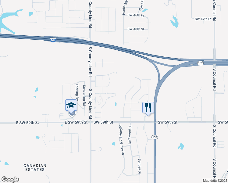 map of restaurants, bars, coffee shops, grocery stores, and more near 8809 Southwest 55th Street in Oklahoma City