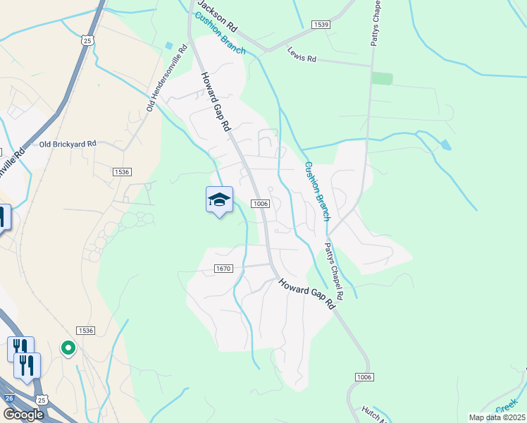 map of restaurants, bars, coffee shops, grocery stores, and more near 469 Howard Gap Road in Fletcher