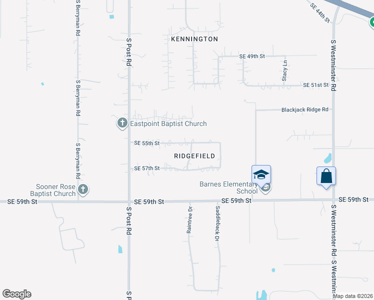 map of restaurants, bars, coffee shops, grocery stores, and more near 10241 Southeast 55th Street in Oklahoma City