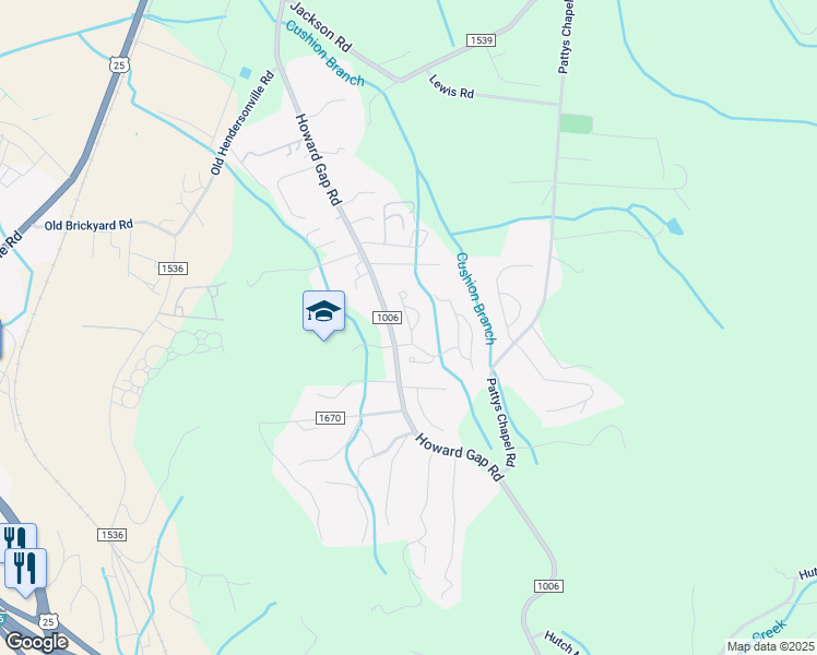 map of restaurants, bars, coffee shops, grocery stores, and more near 107 Little Fox in Fletcher