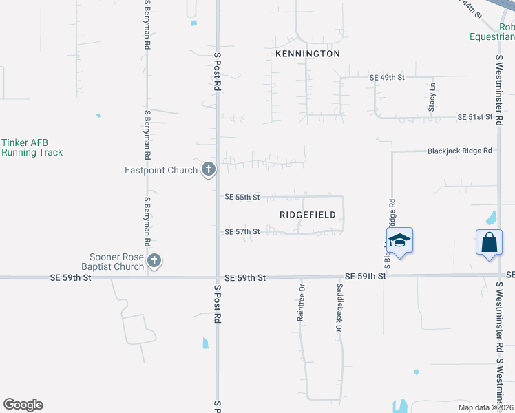 map of restaurants, bars, coffee shops, grocery stores, and more near 10141 Southeast 55th Street in Oklahoma City