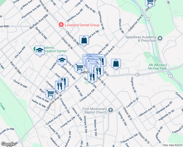 map of restaurants, bars, coffee shops, grocery stores, and more near in Concord