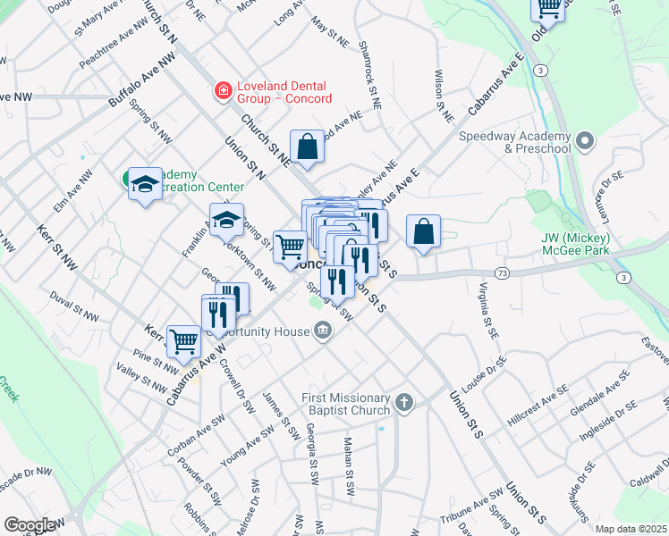 map of restaurants, bars, coffee shops, grocery stores, and more near in Concord