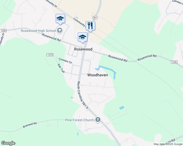 map of restaurants, bars, coffee shops, grocery stores, and more near 201 Muriel Hooks Drive in Goldsboro