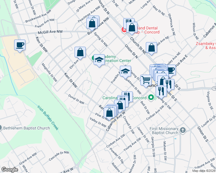 map of restaurants, bars, coffee shops, grocery stores, and more near 146 Franklin Avenue Northwest in Concord