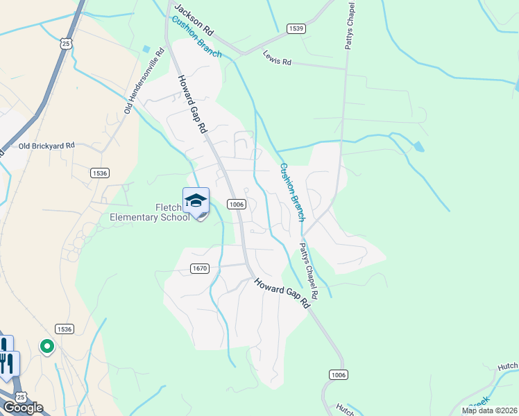 map of restaurants, bars, coffee shops, grocery stores, and more near 40 Foxden Drive in Fletcher