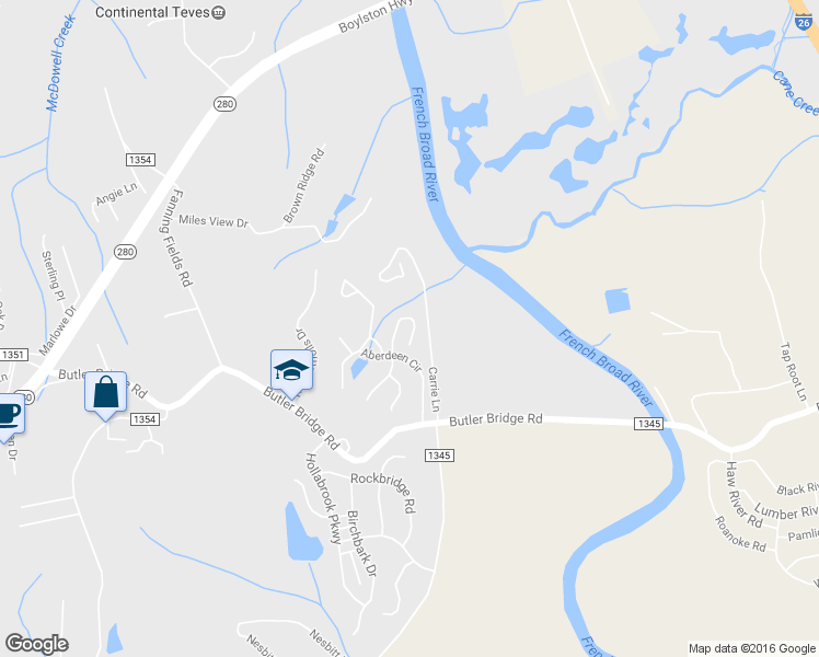 map of restaurants, bars, coffee shops, grocery stores, and more near 122 Farm Lane in Mills River