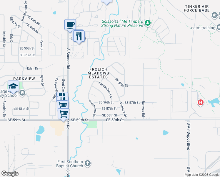 map of restaurants, bars, coffee shops, grocery stores, and more near 5533 Ventura Drive in Oklahoma City