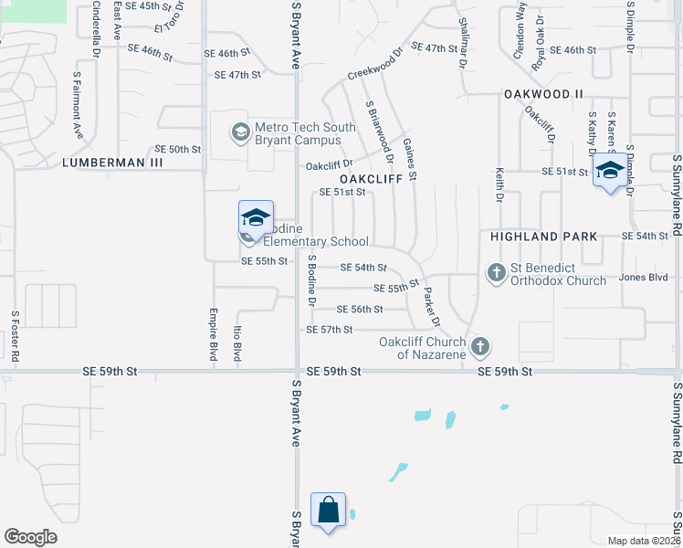 map of restaurants, bars, coffee shops, grocery stores, and more near 3121 Southeast 54th Street in Oklahoma City