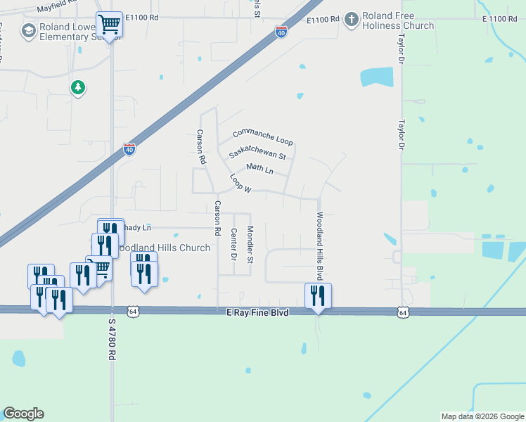 map of restaurants, bars, coffee shops, grocery stores, and more near 309 Loop West in Roland