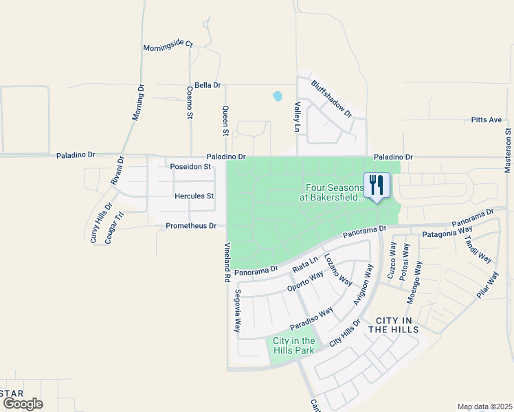 map of restaurants, bars, coffee shops, grocery stores, and more near 9903 Francois Lane in Bakersfield